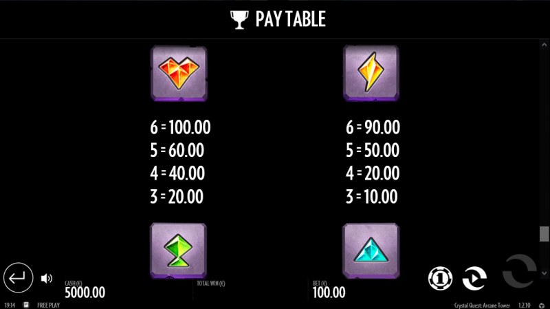 Crystal Quest Arcane Tower :: Paytable - Low Value Symbols