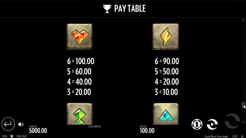 Crystal Quest Deep Jungle :: Paytable - Low Value Symbols