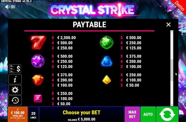 Crystal Strike :: Paytable