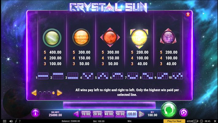 Crystal Sun :: Paytable - Low Value Symbols