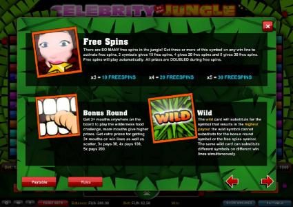 Free Spins, Bonus Round and Wild Symbol game rules.
