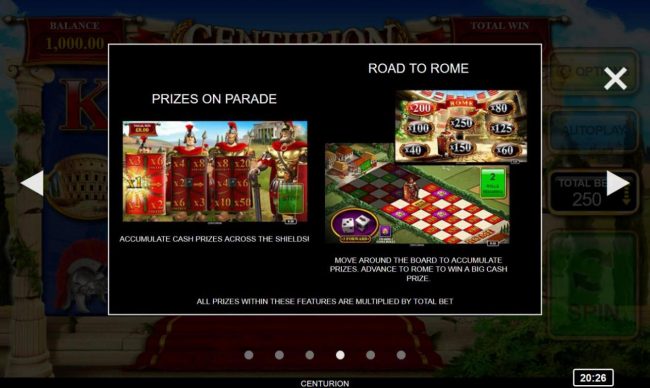 Prizes on Parade and Road to Rome Bonus Games