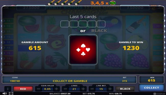 Gamble Feature - To gamble any win press Gamble then select Red or Black.