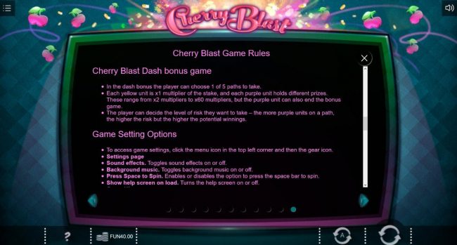 Cherry Blast Dash Bonus Game Rules