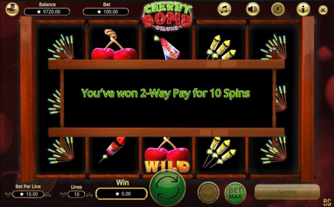 Landing three or more wild symbols anywhere on the reels triggers the 2-Way Pay feature for 10 spins.