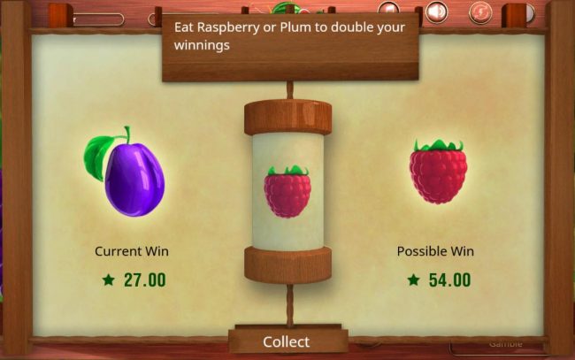 Gamble Feature Game Board - Eat Raspberry or Plum to double your winnings.
