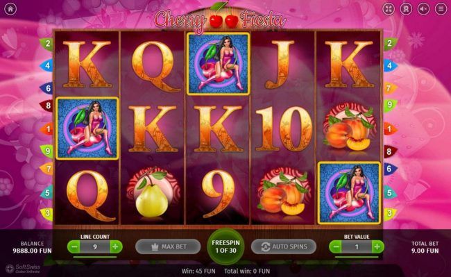 Landing three or more Cherry Girl scatter symbols anywhere on the reels activates the free spins feature.