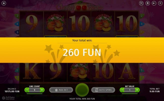 Free Spins feature pays out a total of 260 coins.
