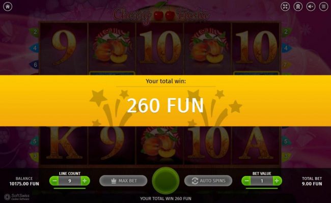 Free Spins feature pays out a total of 260 coins.