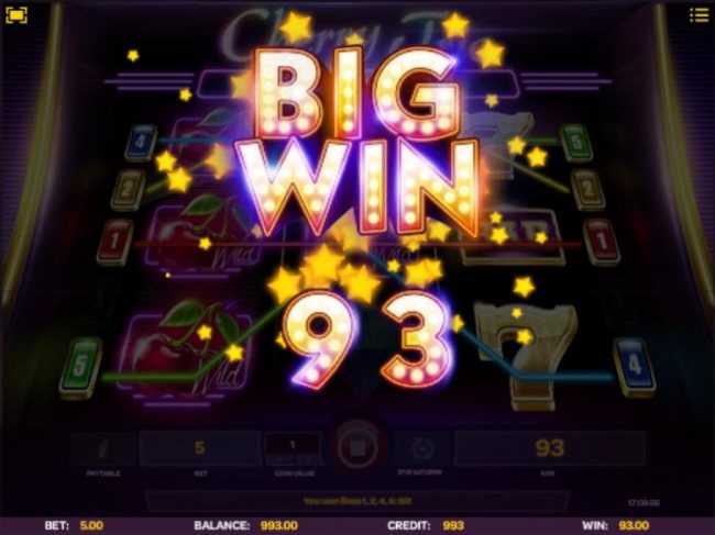 Cherry Respins feature leads to a 93 coin big win.