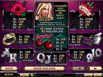 Slot game symbols paytable