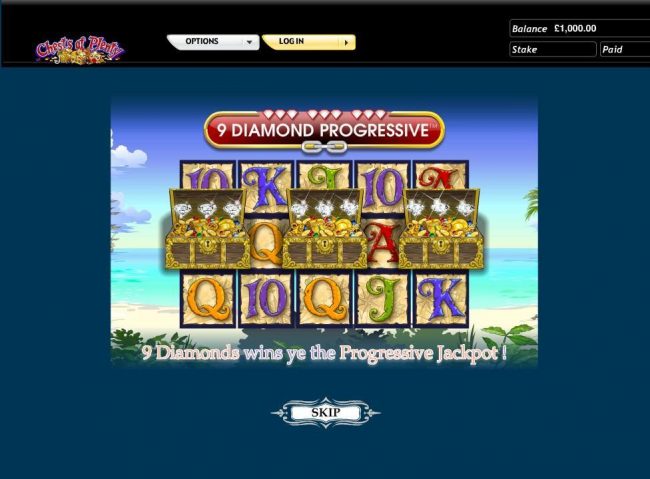 Revealing 9 Diamonds wins you the Progressive Jackpot.