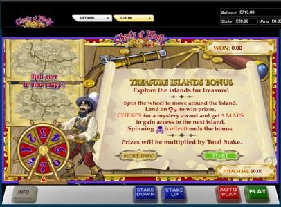 Chests of Plenty slot game treasure map bonus, explore the islands for treasure