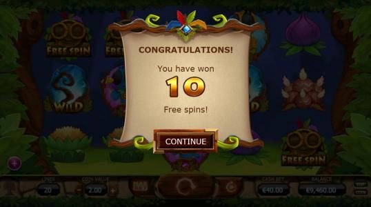 10 free spins have beeen awarded