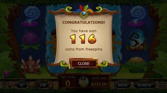 The free spins feature pays out 116 coins