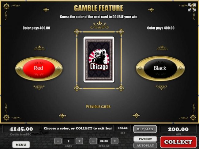 Gamble Feature - To gamble any win press Gamble then select Red or Black.