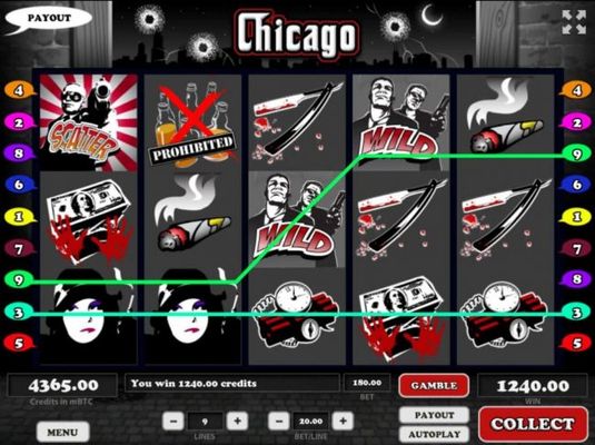 Multiple winning paylines triggers a 1240.00 big win!