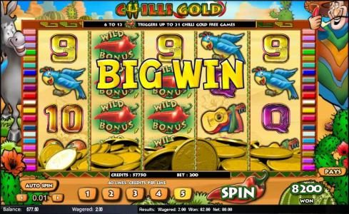 five of a kind triggers an 8200 credit big win jackpot