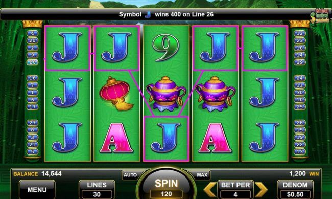 jack symbols form two 5 of a kinds generating a 1,200 coin jackpot prize
