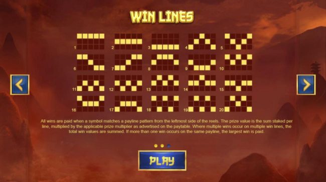 Payline Diagrams 1-40. All wins are paid when a symbol matches a payline pattern from the leftmost side of the reels.