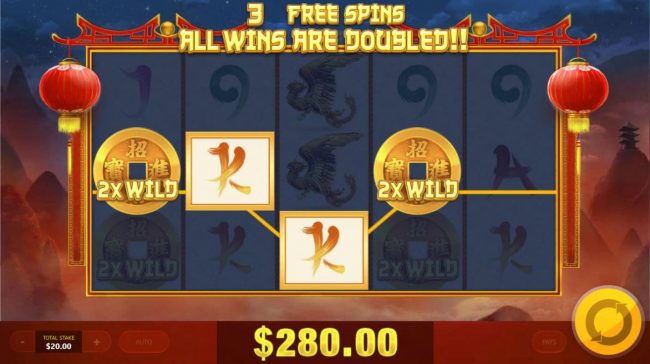 A 280.00 jackpot triggered during the free games feature.