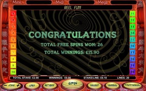 free spins total payout $15