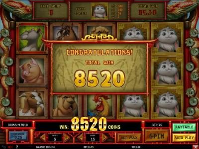 The free spins feature pays out a total of 8520 coins
