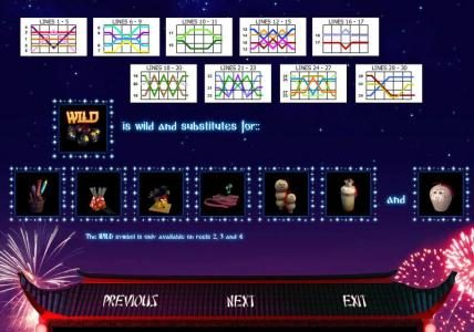 payline diagrams and wild symbol rules