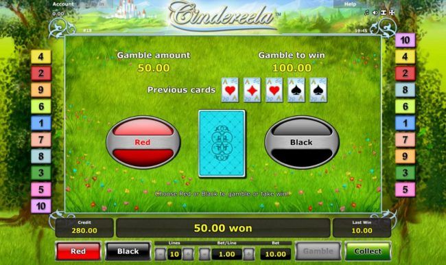 Gamble Feature - To gamble any win press Gamble then select Red or Black.