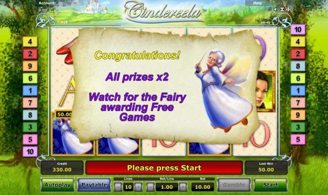All prizes are doubled during the Free Games feature.