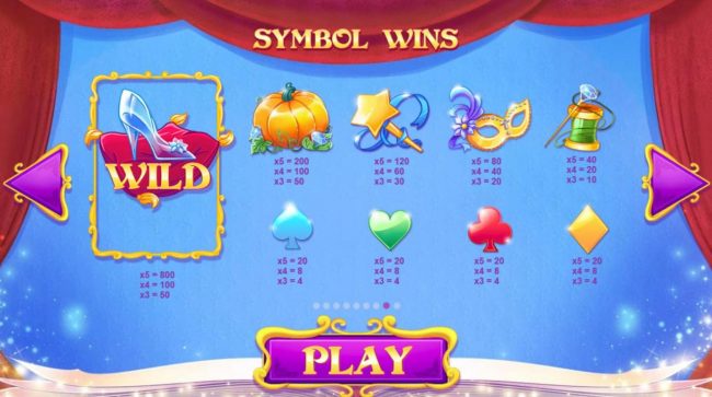 Slot game symbols paytable.