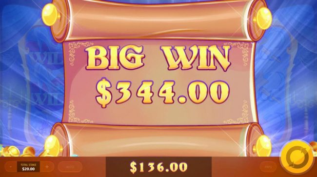 A 344.00 big win triggered during the free spins feature.
