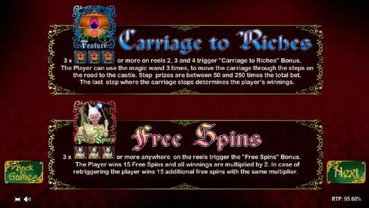 carriage to riches bonus feture and free spins game rules