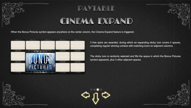 Cinema Expand - When the bonus pictures symbol appears anywhere on the center column, the Cinema Expand feature is triggered