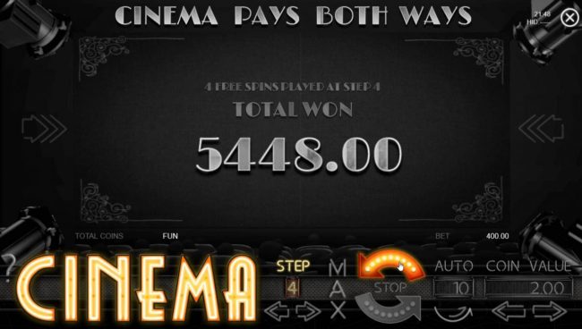 Cinema Pays Both Ways feature awards player with 5448.00 cash prize