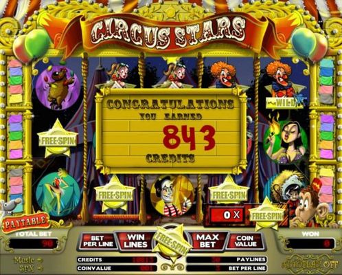 Total Free Spins pay out 843 credits.