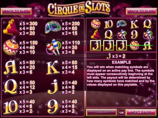 Slot game symbols paytable