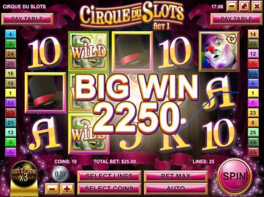 A 2250 coin big win triggered by multiple winning combinations