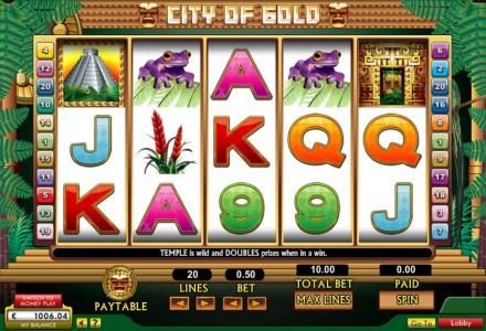 Main game board featuring five reels and 20 paylines with a $30,000 max payout