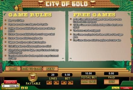 Game Rules and Free Games Rules