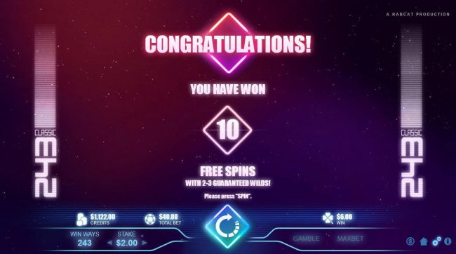 10 free spins awarded