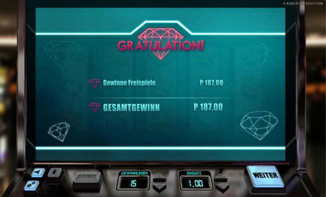 Free spins payout 187 credits