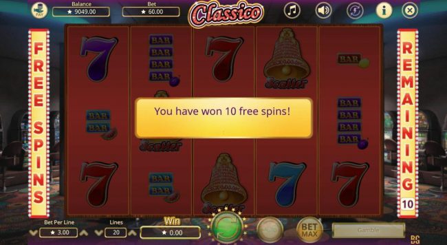 Ten free spins awarded