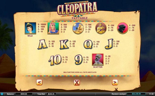 Slot game symbols paytable