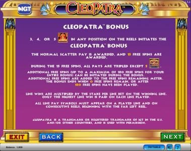 Cleopatra slot game bonus award table