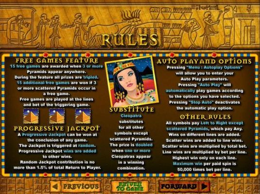 Free Games Rules, Wild Rules, Progressive Jackpot Rules and General Game Rules