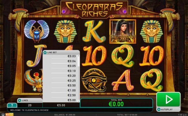 Click on the total bet up arrow to select raise of lower the stake.