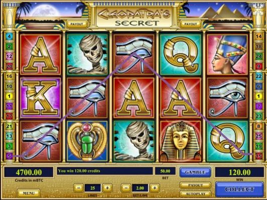 Three Eye of Horus symbols forms a winning combination leading to an 120.00 jackpot.