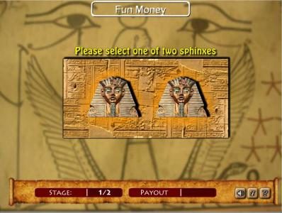 Select one of two sphinxes to reveal of prize.