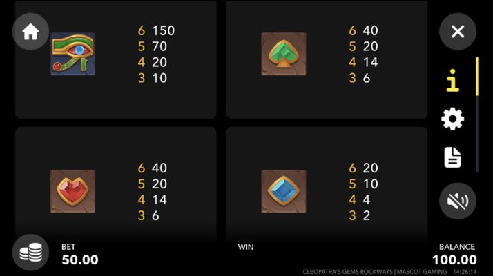 Low Value Symbols Paytable